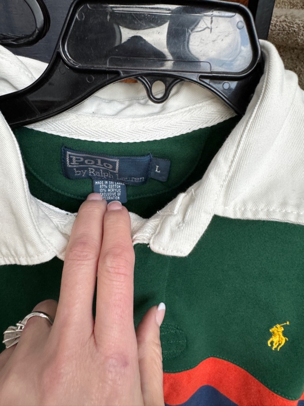 NEW Large Polo by Ralph Lauren Green Rugby with Red & Navy Stripes shirt - Picture 5 of 11
